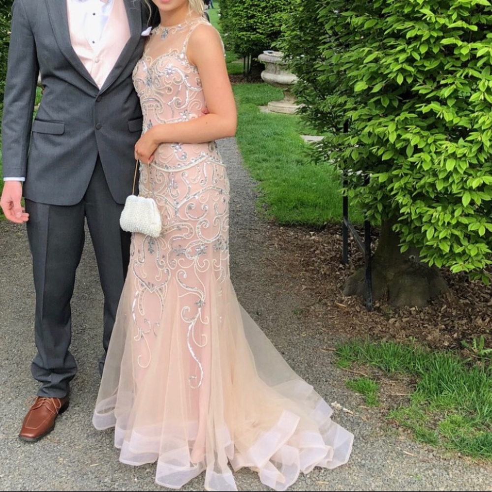 Designer Fancy Beaded Champagne Pink Dress